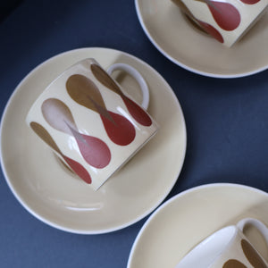 Set of Six 1960s Susie Cooper (Wedgwood). Rare DUMBELLS or Diablo Bone China Coffee Cans and Saucers. BOXED