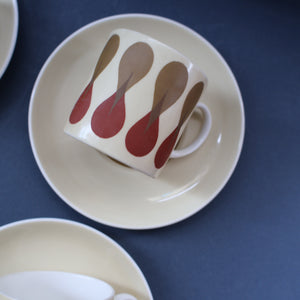 Set of Six 1960s Susie Cooper (Wedgwood). Rare DUMBELLS or Diablo Bone China Coffee Cans and Saucers. BOXED