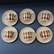Load image into Gallery viewer, Set of Six 1960s Susie Cooper (Wedgwood). Rare DUMBELLS or Diablo Bone China Coffee Cans and Saucers. BOXED
