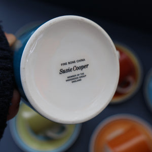FIVE 1960s Susie Cooper (Wedgwood). Multi-Coloured Gay Stripes Bone China Coffee Cans and Saucers