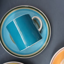 Load image into Gallery viewer, FIVE 1960s Susie Cooper (Wedgwood). Multi-Coloured Gay Stripes Bone China Coffee Cans and Saucers
