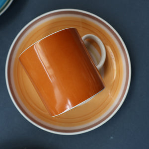 FIVE 1960s Susie Cooper (Wedgwood). Multi-Coloured Gay Stripes Bone China Coffee Cans and Saucers