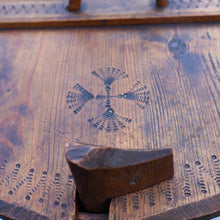 Load image into Gallery viewer, Antique 19th Century Scandinavian Bentwood Box with Prickwork/ Pokerwork Decoration. 16 inches diameter

