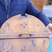 Load image into Gallery viewer, Antique 19th Century Scandinavian Bentwood Box with Prickwork/ Pokerwork Decoration. 16 inches diameter

