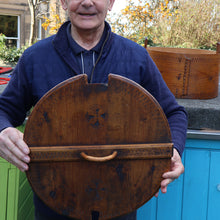 Load image into Gallery viewer, Antique 19th Century Scandinavian Bentwood Box with Prickwork/ Pokerwork Decoration. 16 inches diameter

