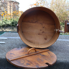 Load image into Gallery viewer, Antique 19th Century Scandinavian Bentwood Box with Prickwork/ Pokerwork Decoration. 16 inches diameter

