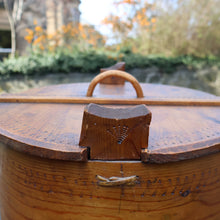 Load image into Gallery viewer, Antique 19th Century Scandinavian Bentwood Box with Prickwork/ Pokerwork Decoration. 16 inches diameter

