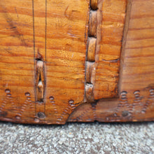 Load image into Gallery viewer, Antique 19th Century Scandinavian Bentwood Box with Prickwork/ Pokerwork Decoration. 16 inches diameter

