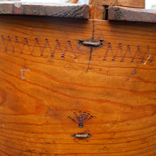 Load image into Gallery viewer, Antique 19th Century Scandinavian Bentwood Box with Prickwork/ Pokerwork Decoration. 16 inches diameter

