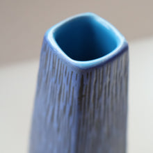 Load image into Gallery viewer, Vintage 1950s NORWEGIAN AWF (Arnold Wiigs Fabrikker) Angular Blue Pottery Vase with Abstract Decoration
