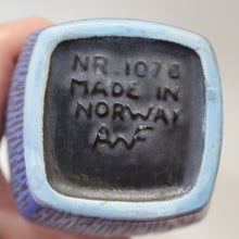 Load image into Gallery viewer, Vintage 1950s NORWEGIAN AWF (Arnold Wiigs Fabrikker) Angular Blue Pottery Vase with Abstract Decoration
