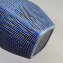 Load image into Gallery viewer, Vintage 1950s NORWEGIAN AWF (Arnold Wiigs Fabrikker) Angular Blue Pottery Vase with Abstract Decoration

