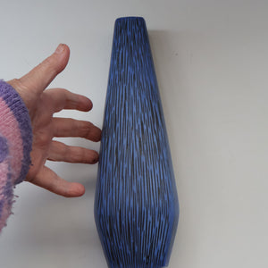 Vintage 1950s NORWEGIAN AWF (Arnold Wiigs Fabrikker) Angular Blue Pottery Vase with Abstract Decoration