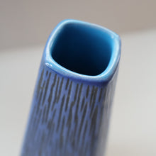 Load image into Gallery viewer, Vintage 1950s NORWEGIAN AWF (Arnold Wiigs Fabrikker) Angular Blue Pottery Vase with Abstract Decoration
