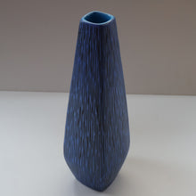 Load image into Gallery viewer, Vintage 1950s NORWEGIAN AWF (Arnold Wiigs Fabrikker) Angular Blue Pottery Vase with Abstract Decoration
