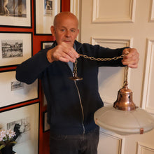 Load image into Gallery viewer, GENUINE Antique Glass HOLOPHANE Pendant Two Part Light Shade with Copper Fittings, Brass Ceiling Hook Fitment and Hanging Chain
