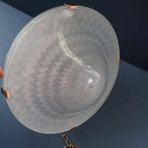 GENUINE Antique Glass HOLOPHANE Pendant Two Part Light Shade with Copper Fittings, Brass Ceiling Hook Fitment and Hanging Chain