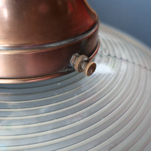 GENUINE Antique Glass HOLOPHANE Pendant Two Part Light Shade with Copper Fittings, Brass Ceiling Hook Fitment and Hanging Chain