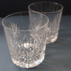 Vintage PAIR of 1960s Edinburgh Chunky Crystal Whisky Tumblers STAR OF EDINBURGH Pattern