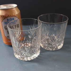 Vintage PAIR of 1960s Edinburgh Chunky Crystal Whisky Tumblers STAR OF EDINBURGH Pattern