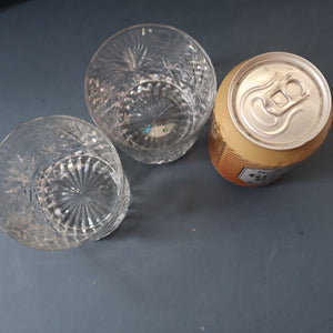 Vintage PAIR of 1960s Edinburgh Chunky Crystal Whisky Tumblers STAR OF EDINBURGH Pattern