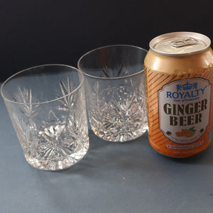 Vintage PAIR of 1960s Edinburgh Chunky Crystal Whisky Tumblers STAR OF EDINBURGH Pattern