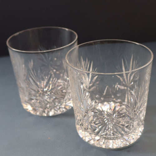 Vintage PAIR of 1960s Edinburgh Chunky Crystal Whisky Tumblers STAR OF EDINBURGH Pattern