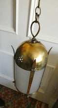 Load image into Gallery viewer, 1920s Antique Hanging Hall or Porch Lantern. Brass and Glass in the Gothic Style
