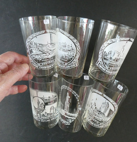 Glasgow Empire Exhibition 1938 Souvenir Drinking Glasses or Tumblers
