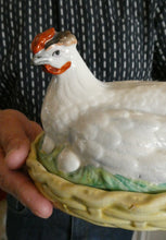Load image into Gallery viewer, Late 19th Century Antique Victorian WHITE Staffordshire Hen on Yellow Nest.

