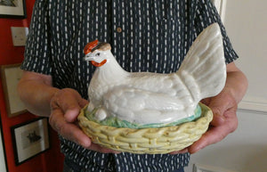 Late 19th Century Antique Victorian WHITE Staffordshire Hen on Yellow Nest.