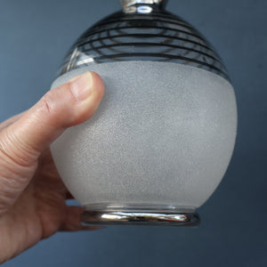 ART DECO Style. 1950s Bohemian / Czech Glass Decanter with Silvered Hoops & Faceted Black Glass Stopper