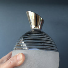 Load image into Gallery viewer, ART DECO Style. 1950s Bohemian / Czech Glass Decanter with Silvered Hoops &amp; Faceted Black Glass Stopper
