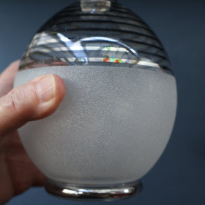 ART DECO Style. 1950s Bohemian / Czech Glass Decanter with Silvered Hoops & Faceted Black Glass Stopper