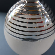 Load image into Gallery viewer, ART DECO Style. 1950s Bohemian / Czech Glass Decanter with Silvered Hoops &amp; Faceted Black Glass Stopper
