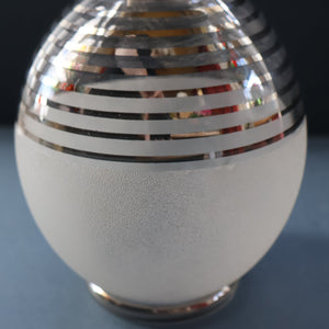 ART DECO Style. 1950s Bohemian / Czech Glass Decanter with Silvered Hoops & Faceted Black Glass Stopper