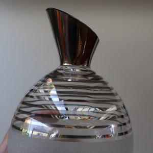 ART DECO Style. 1950s Bohemian / Czech Glass Decanter with Silvered Hoops & Faceted Black Glass Stopper