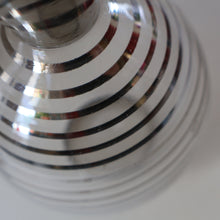 Load image into Gallery viewer, ART DECO Style. 1950s Bohemian / Czech Glass Decanter with Silvered Hoops &amp; Faceted Black Glass Stopper
