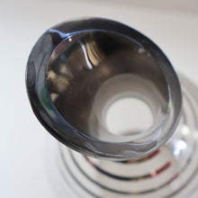 Load image into Gallery viewer, ART DECO Style. 1950s Bohemian / Czech Glass Decanter with Silvered Hoops &amp; Faceted Black Glass Stopper
