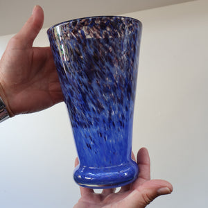 Later 1980s PERTHSHIRE GLASS Art Glass Trumpet Vase. Mottled Blue Glass. 8 1/2 inches in height