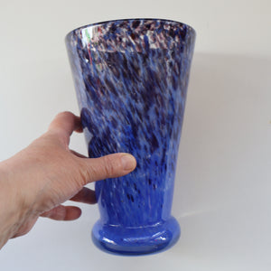 Later 1980s PERTHSHIRE GLASS Art Glass Trumpet Vase. Mottled Blue Glass. 8 1/2 inches in height