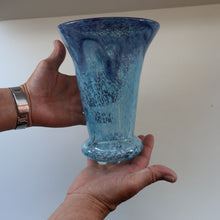 Load image into Gallery viewer, Later 1980s PERTHSHIRE GLASS Art Glass Vase. Mottled Light Blue Glass with Swirls Around the Rim. 8 1/2 inches in height
