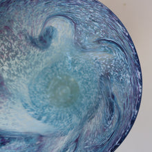 Load image into Gallery viewer, Later 1980s PERTHSHIRE GLASS Art Glass Vase. Mottled Light Blue Glass with Swirls Around the Rim. 8 1/2 inches in height
