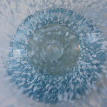 Load image into Gallery viewer, Later 1980s PERTHSHIRE GLASS Art Glass Vase. Mottled Light Blue Glass with Swirls Around the Rim. 8 1/2 inches in height
