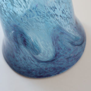 Later 1980s PERTHSHIRE GLASS Art Glass Vase. Mottled Light Blue Glass with Swirls Around the Rim. 8 1/2 inches in height