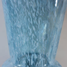 Load image into Gallery viewer, Later 1980s PERTHSHIRE GLASS Art Glass Vase. Mottled Light Blue Glass with Swirls Around the Rim. 8 1/2 inches in height

