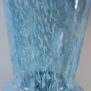 Later 1980s PERTHSHIRE GLASS Art Glass Vase. Mottled Light Blue Glass with Swirls Around the Rim. 8 1/2 inches in height
