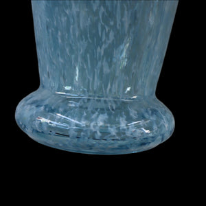 Later 1980s PERTHSHIRE GLASS Art Glass Vase. Mottled Light Blue Glass with Swirls Around the Rim. 8 1/2 inches in height
