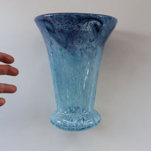 Load image into Gallery viewer, Later 1980s PERTHSHIRE GLASS Art Glass Vase. Mottled Light Blue Glass with Swirls Around the Rim. 8 1/2 inches in height
