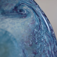 Load image into Gallery viewer, Later 1980s PERTHSHIRE GLASS Art Glass Vase. Mottled Light Blue Glass with Swirls Around the Rim. 8 1/2 inches in height
